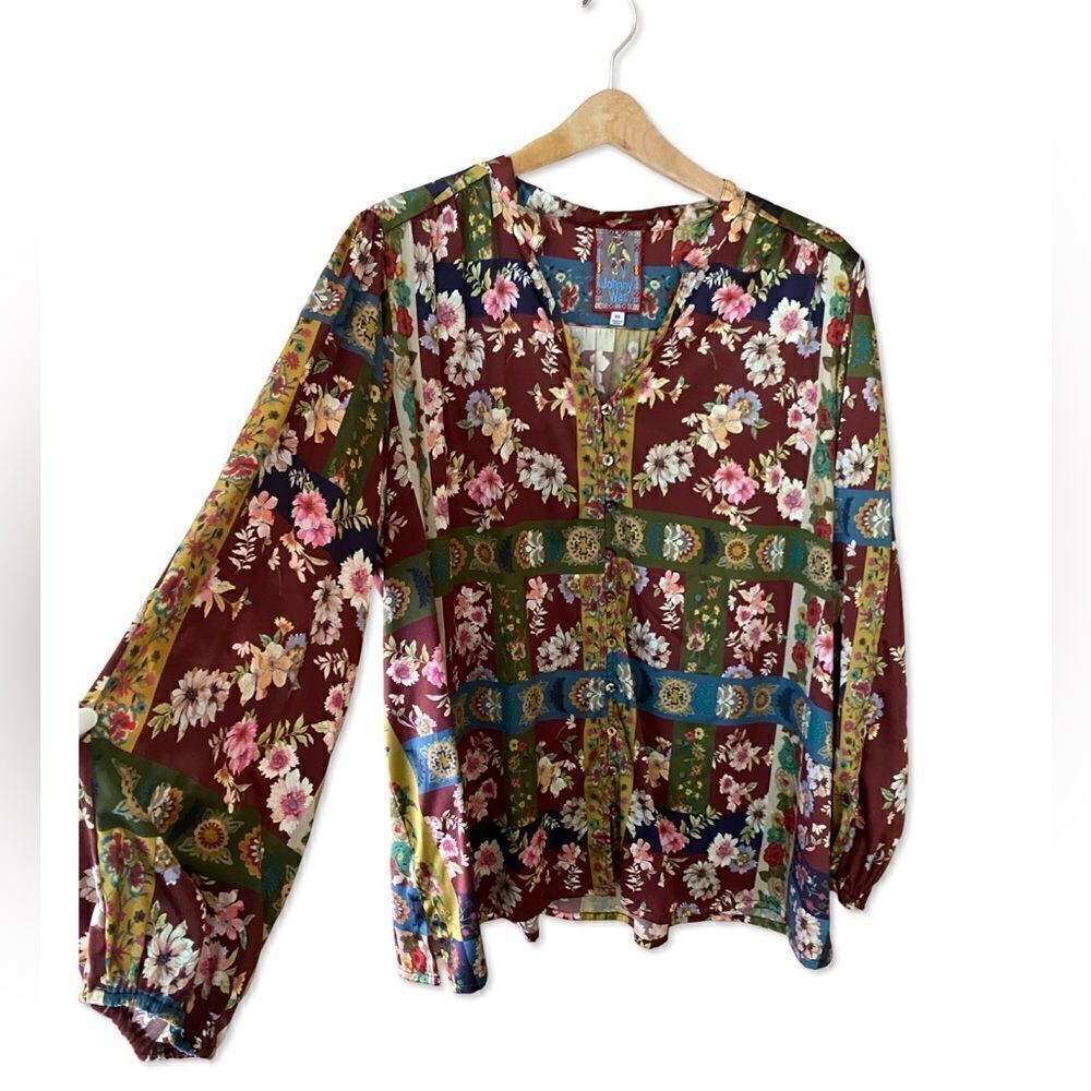Johnny Was Laurie Milan Blouse print silk vintage boho plus size peasant Sz XXL - Picture 9 of 16